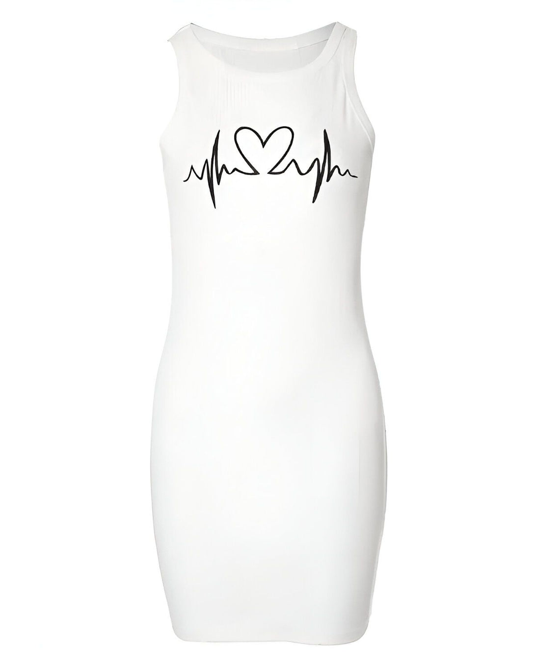 Une image d'une robe blanche moulante avec un motif de cœur noir.