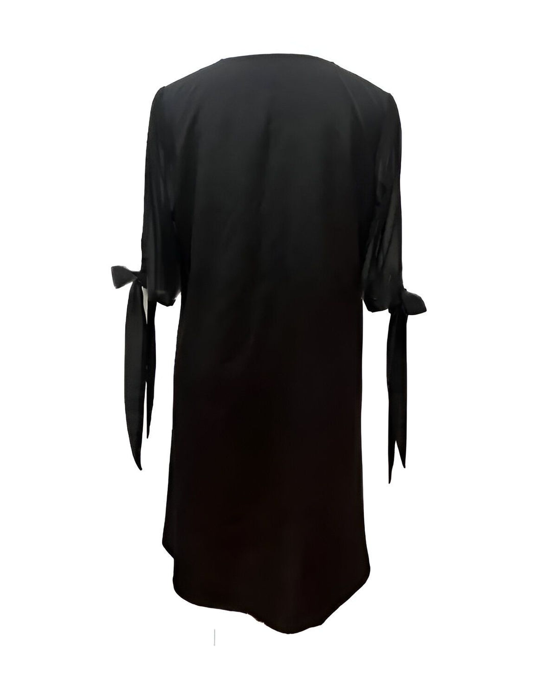 Une image d'une robe noire avec des manches bouffantes et un nœud au poignet.