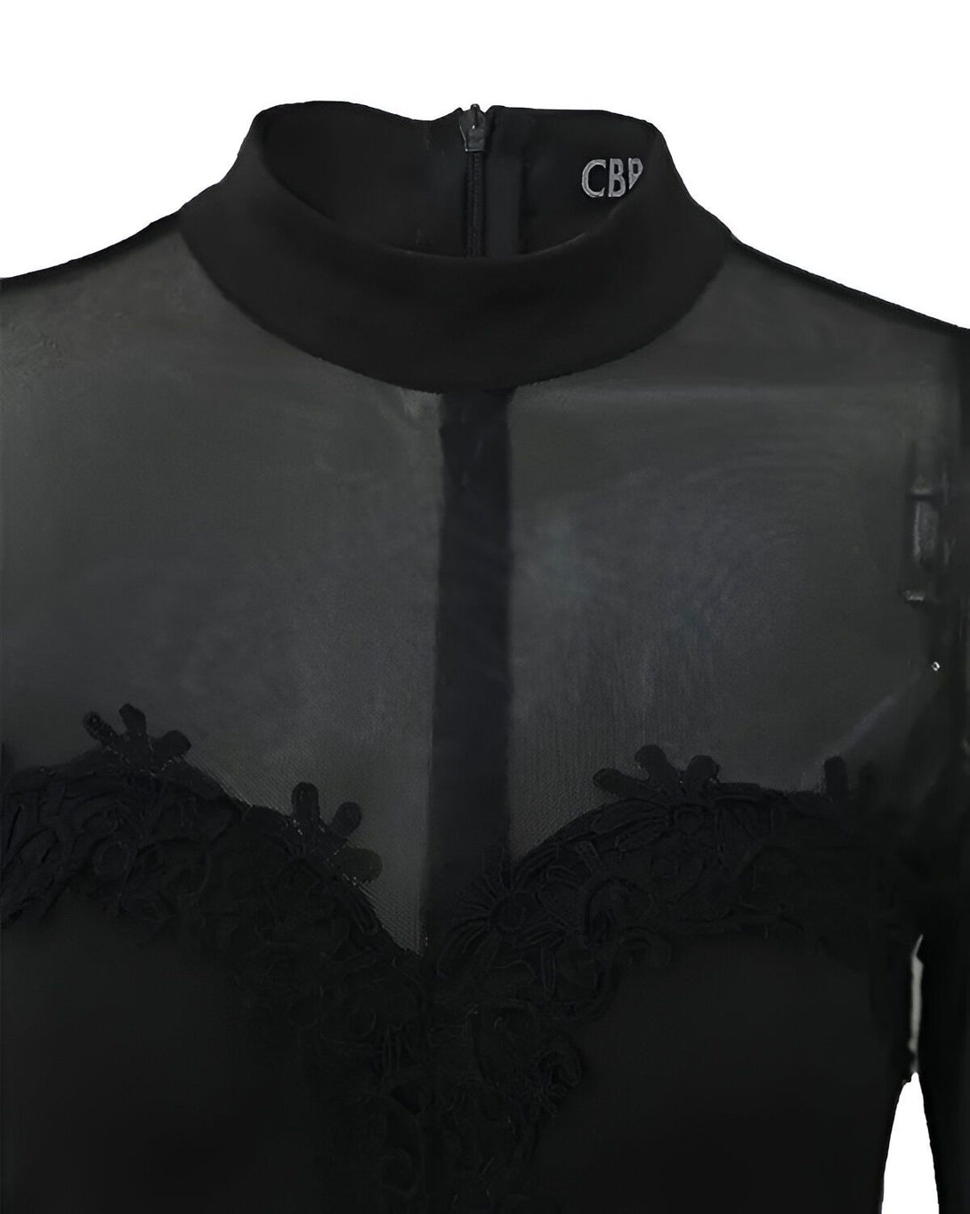Une image d'une robe noire en dentelle avec un col montant.