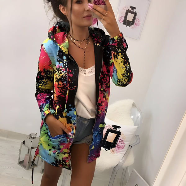 Veste Femme Imprimé Coloré à Capuche
