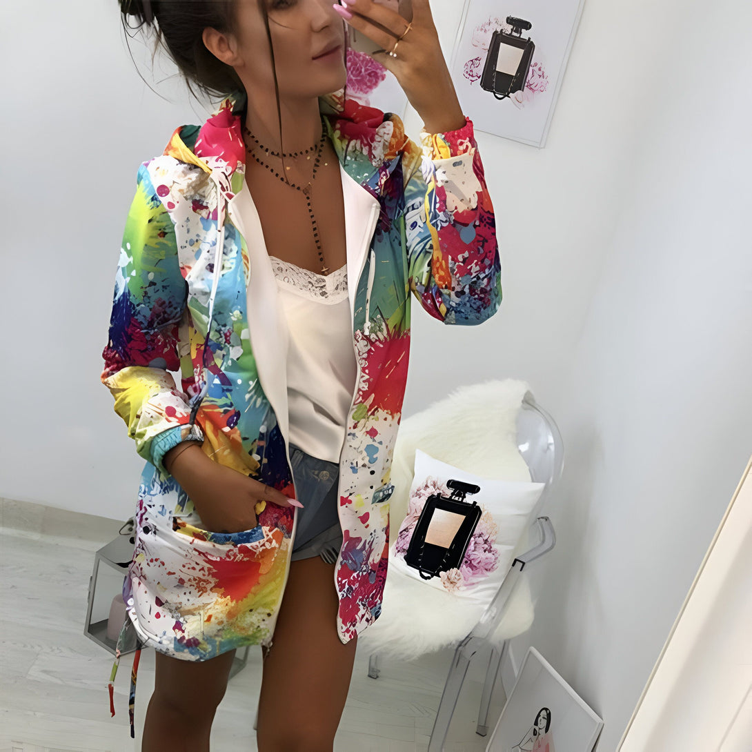 Veste Femme Imprimé Coloré à Capuche
